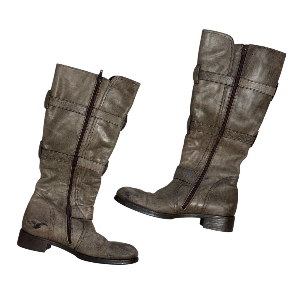 ALBERTO FERMANI Knee-High Boots Buckled Moto Sz. 38.5‎ EU 8 US Taupe Brown ITALY - Picture 4 of 15